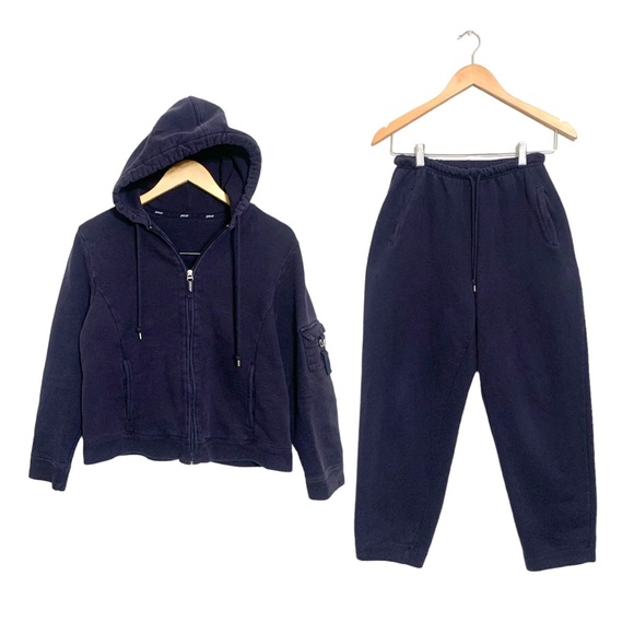 Pacer Vintage Matching Sweat Suit Navy Zip Up Hooded Sweatshirt Sweatpant Medium - Picture 2 of 9